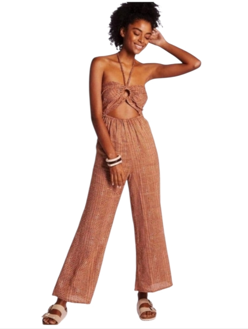 Faithful The Brand Cocoa Malaika Linen Jumpsuit Vadella Print Women’s Size 4